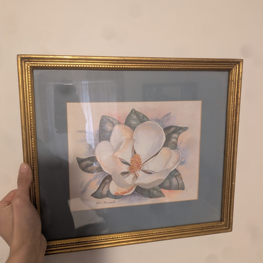Gold Frame With Magnolia Flower Art